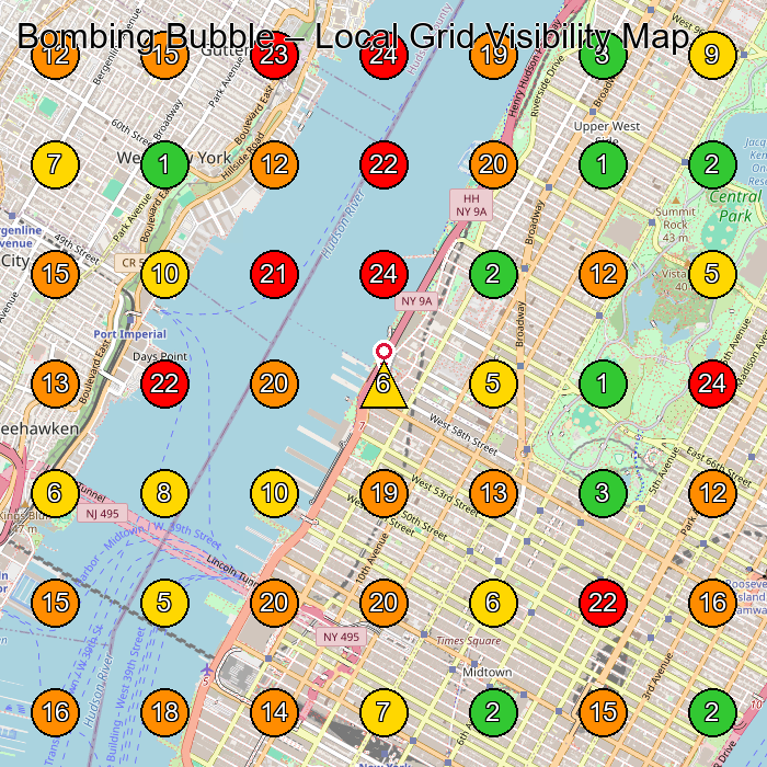 Bombing Bubble Clothing Store GeoGrid ranking map for New York NY